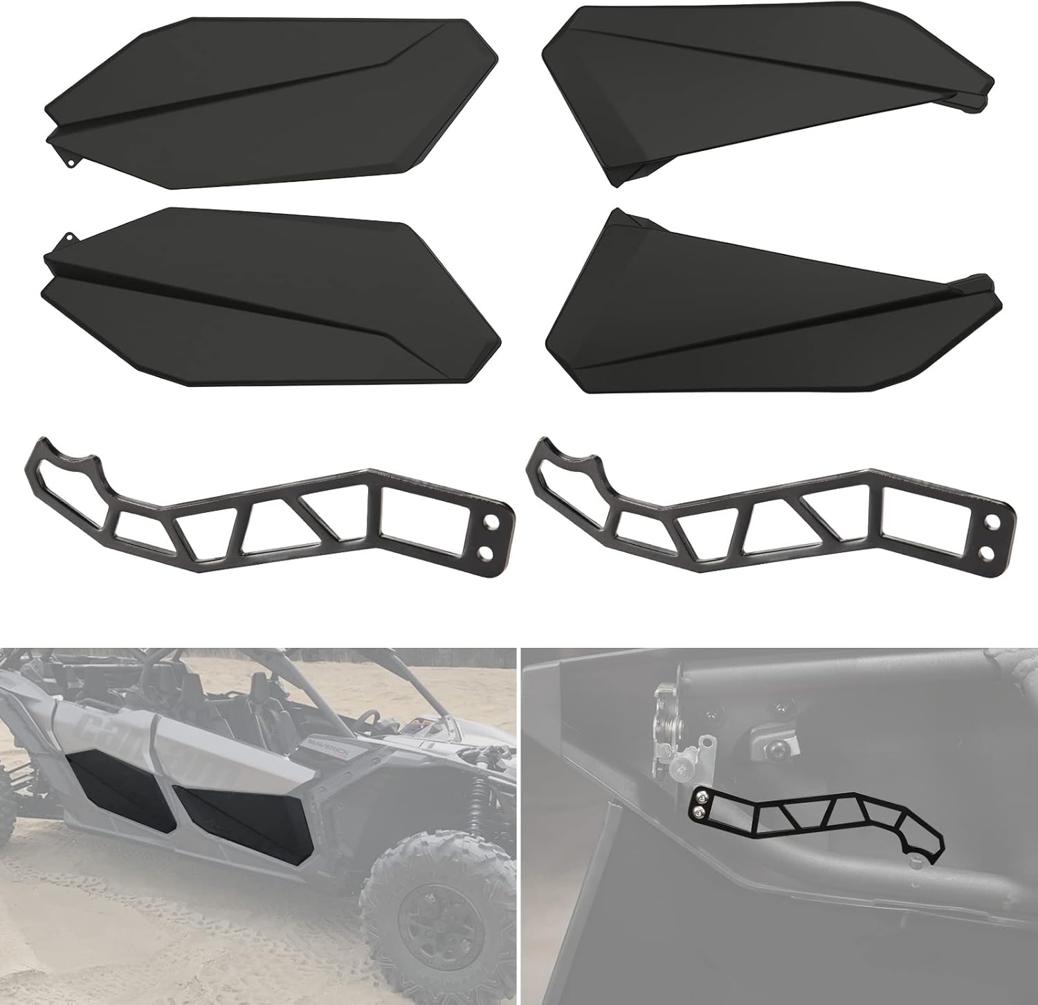 A & UTV PRO Lower Door Panels Inserts & Custom Door Handles, for Can-Am Maverick X3 Max RS DS 2017-2022, Front & Rear 4 door Plastic Doors with Metal Frame Door Latches Accessories