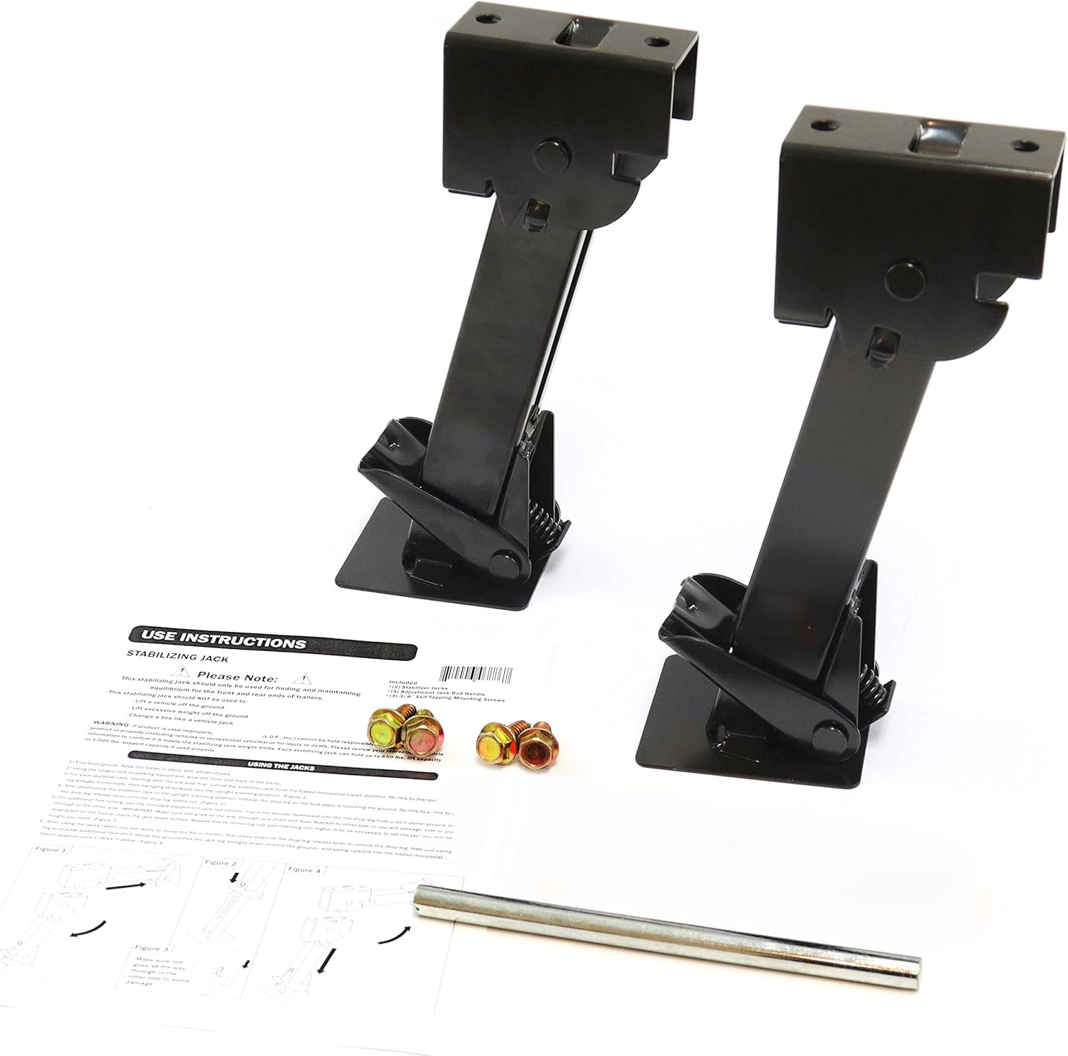 Red Hound Auto 4 Telescoping Folding Trailer Stabilizer Jacks Swing Down 1000 Lbs Support Capacity Each for RV Trailer Camper Includes Handle and Mounting Screws