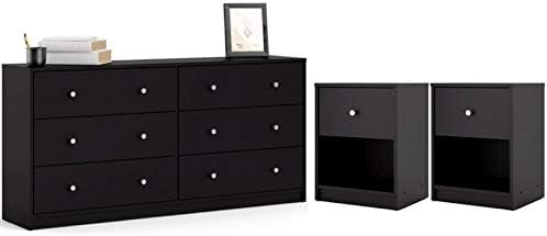 Home Square 3 Piece Bedroom Set with 6-Drawer Double Dresser and Two of 1-Drawer Nightstand in Black