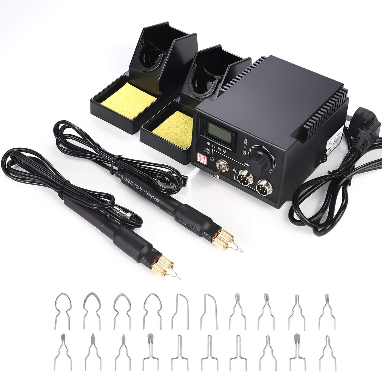 60W 110V Wood Burning Tool Adjustable Pyrography Machine Gourd Crafts Wood Burning Kits Electric Iron Professional Pyrography Tool with 20 pcs Pyrography Tips (Pointer Display, Double Socket Dual Pen)