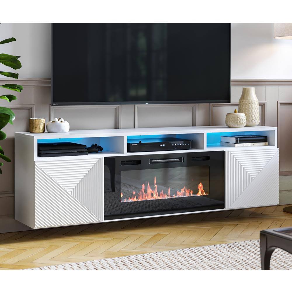 Giza EF Wall Mounted Electric Fireplace Modern 63x22 TV Stand - White