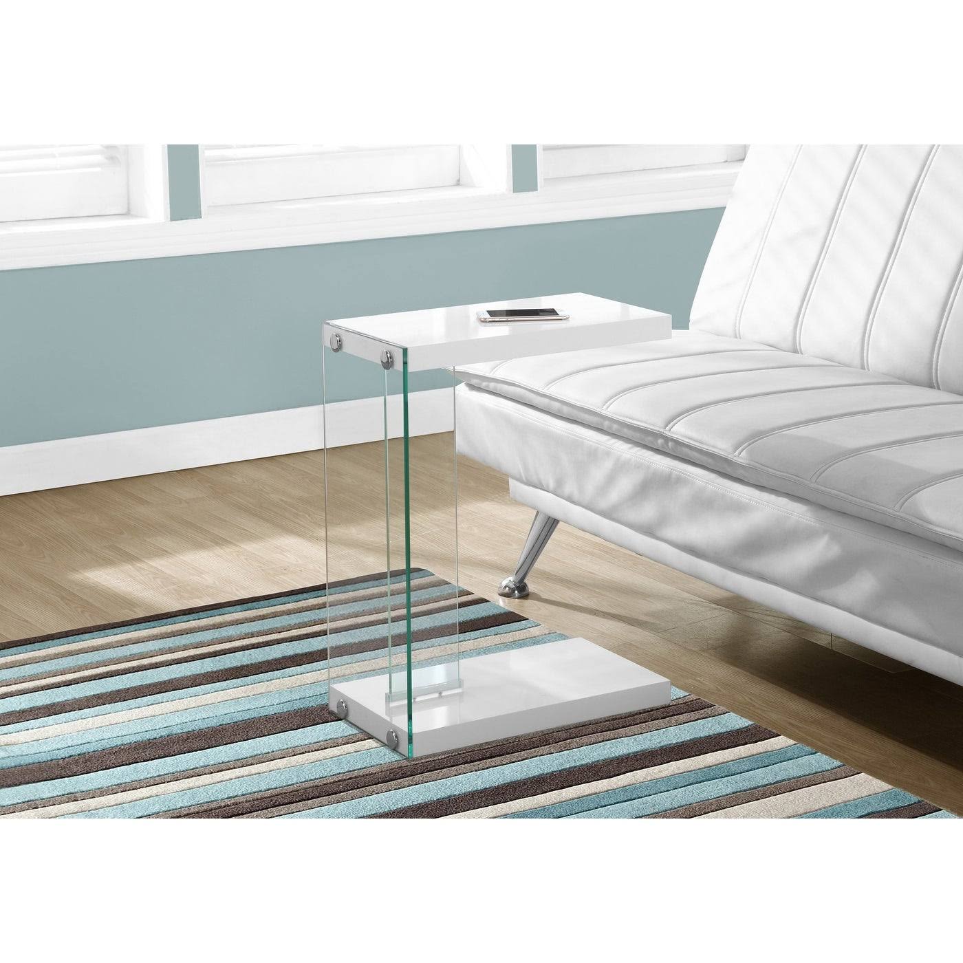 Monarch 3215 Glossy White with Tempered Glass Accent Table - Wood