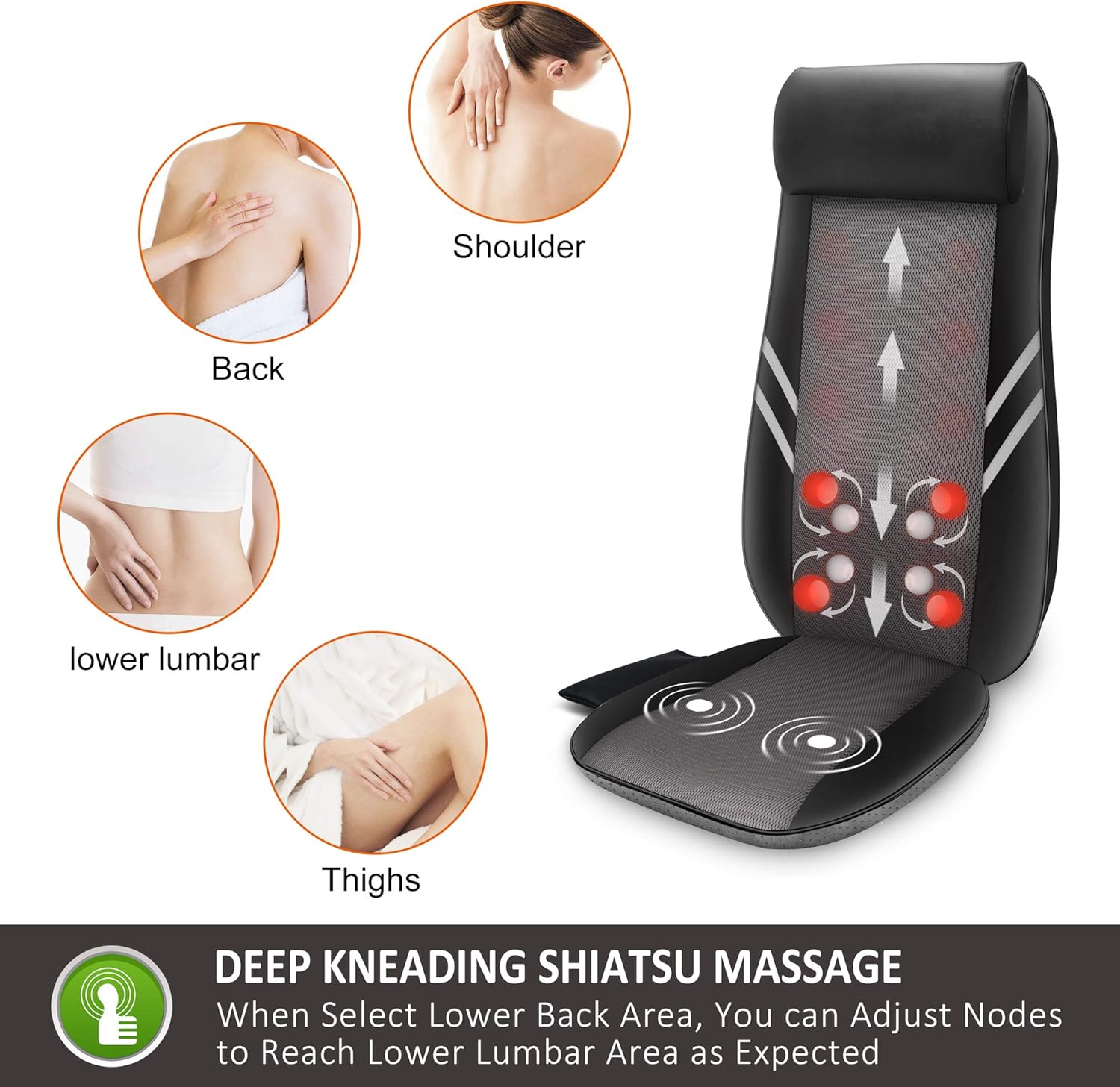 Snailax Back Massager with Heat,Shiatsu Massage Seat Cushion,8 Flexible Nodes Massage for Full Back Massage Chair Pad,Chair Massager for Office,Home Use