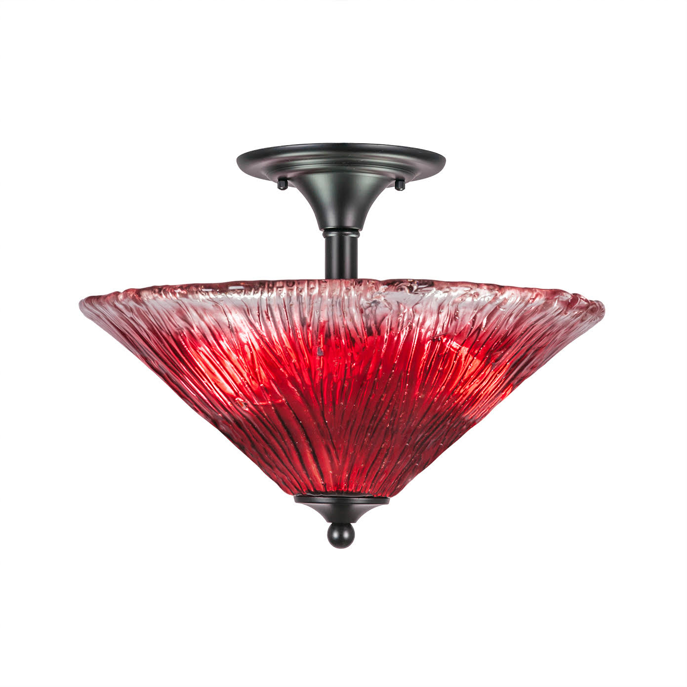 Toltec Lighting-121-MB-716-Two Light Semi-Flush Mount Matte Black Finish with Raspberry Crystal Glass