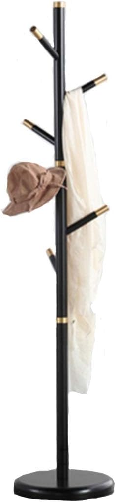 COAT RACK Solid Wood Floor-Mounted Assembly Household Storage Rack Single Rod Hanger (Color : Black)