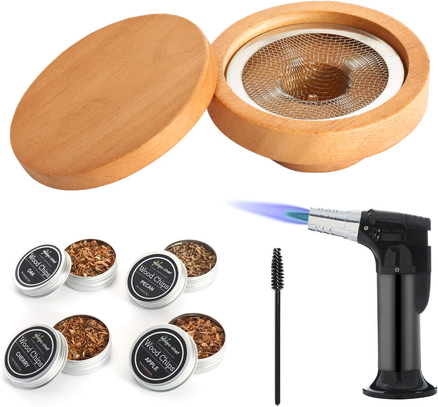 Cocktail Smoker Kit with Wood Chips for Whiskey,Cheese and Flavor Drink Smoker Accessories Include Cleaning Brush, Filter,Smoking Torch with 4PCS Wood Chips Smoke Top Old Fashioned Smoker Kit Pack of 2