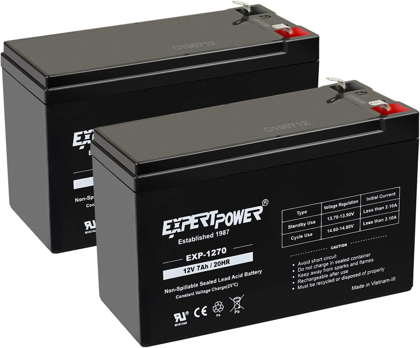 2 Pack ExpertPower 12V 7Ah AGM Rechargeable Battery