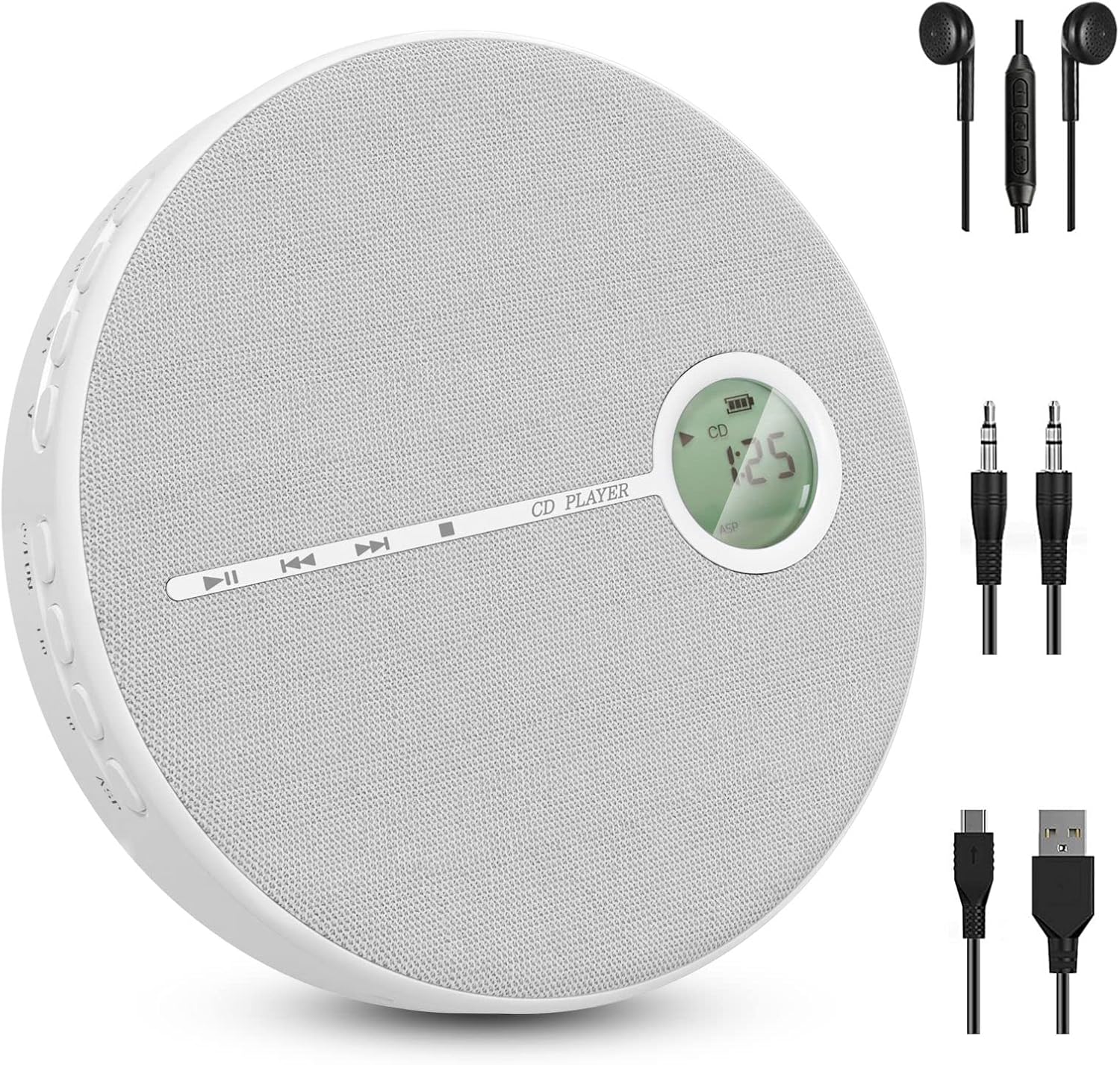 Newest CD Player Portable, WOKALON Rechargeable CD Player with Bluetooth, Anti-Skip CD Player with Speakers for Car, Walkman CD Player with Headphones and AUX Cable, 2000mAh Battery (Black) Pack of 2