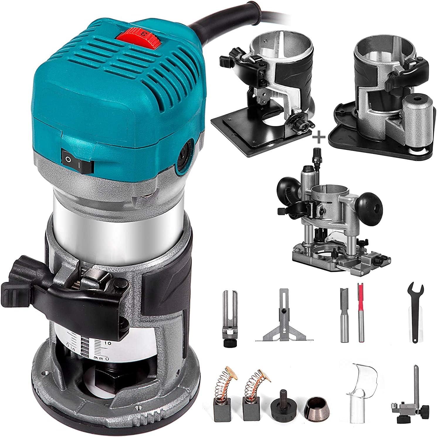 Mophorn 6.5Amp 1-1/4 HP Wood Router Tool Kit Max Torque 30,000RPM Variable Speed Compact Router Kit With Fixed Base, Plunge Base, Tilt Base and Offset Base (kit w/4 bases)
