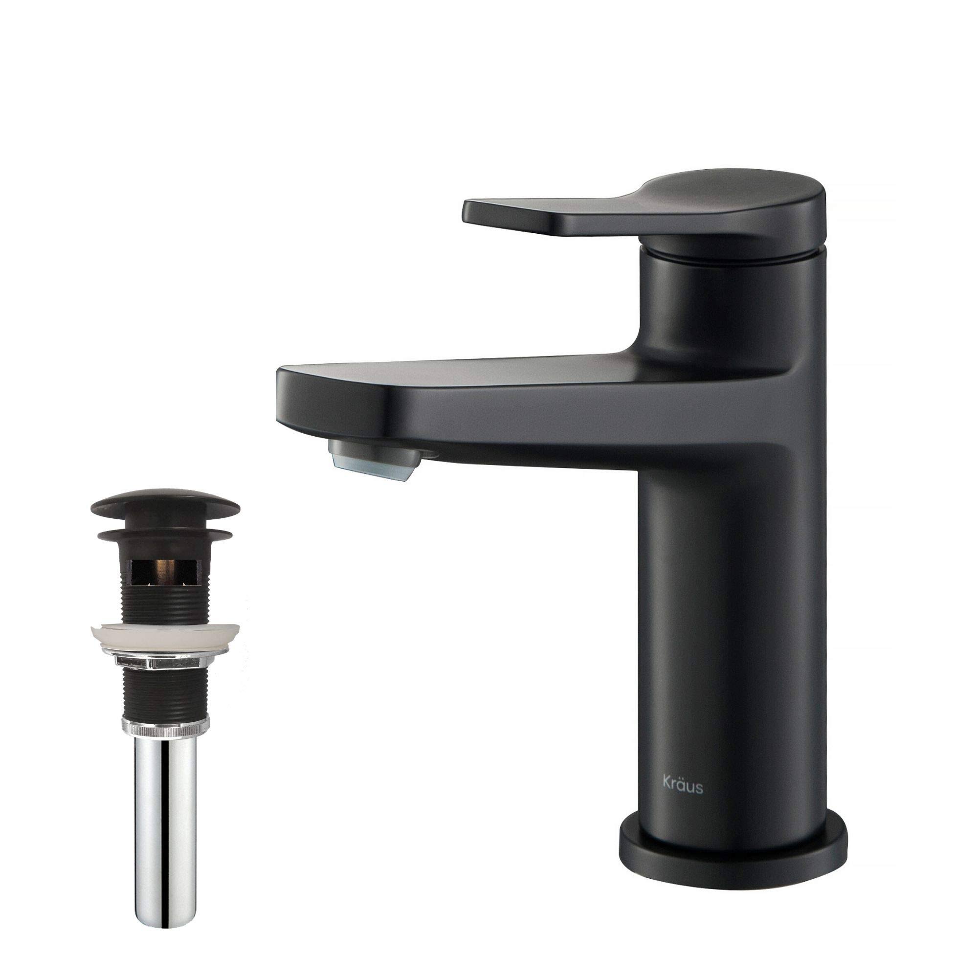 Kraus KBF-1401MB-PU-11MB Indy Single Handle Bathroom Faucet Matte Black u0026 Pop Up Drain with Overflow