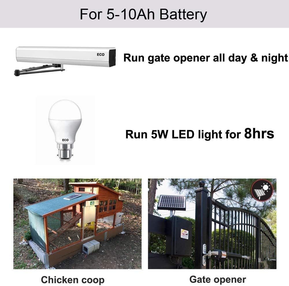 ECO-WORTHY 10W 12V Off Grid Small Solar Panel Kit - Waterproof 10 Watt Solar Panel with Charge Controller and Battery Clips Adapter Pack of 2