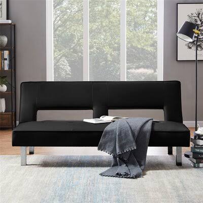 PU Futon Sofa Bed Sleeper Black Wrought Studio