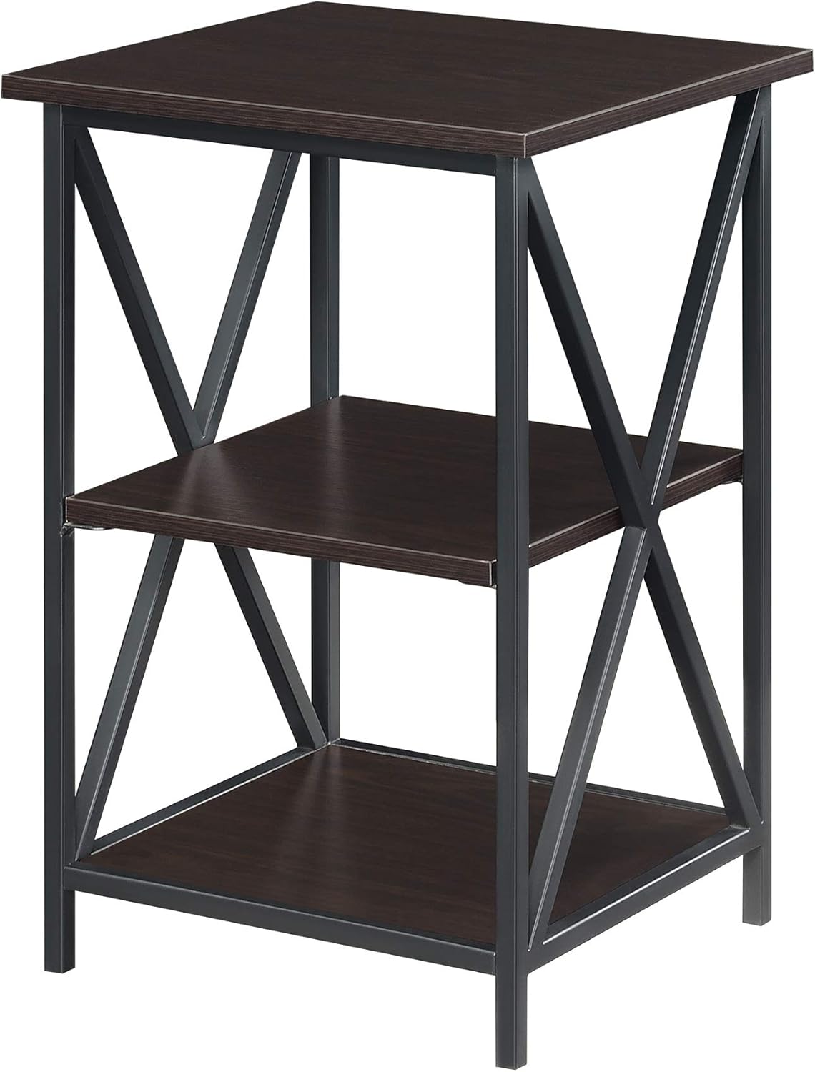 Convenience Concepts Tucson End Table with Shelves, Gray Faux Marble/Black
