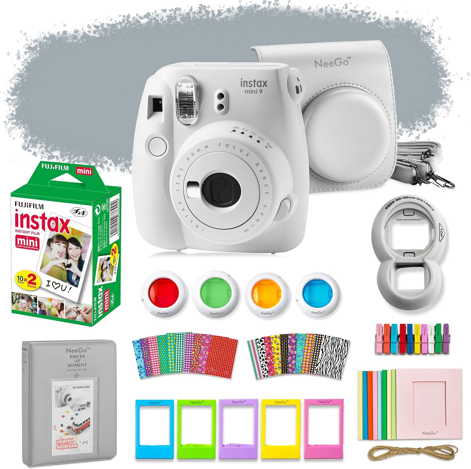 Fujifilm Instax Mini 9 Instant Camera Bundle-Deluxe Kit with NeeGo Case & Accessories 20 Exposures for Instant Creative Photos-Ice Blue