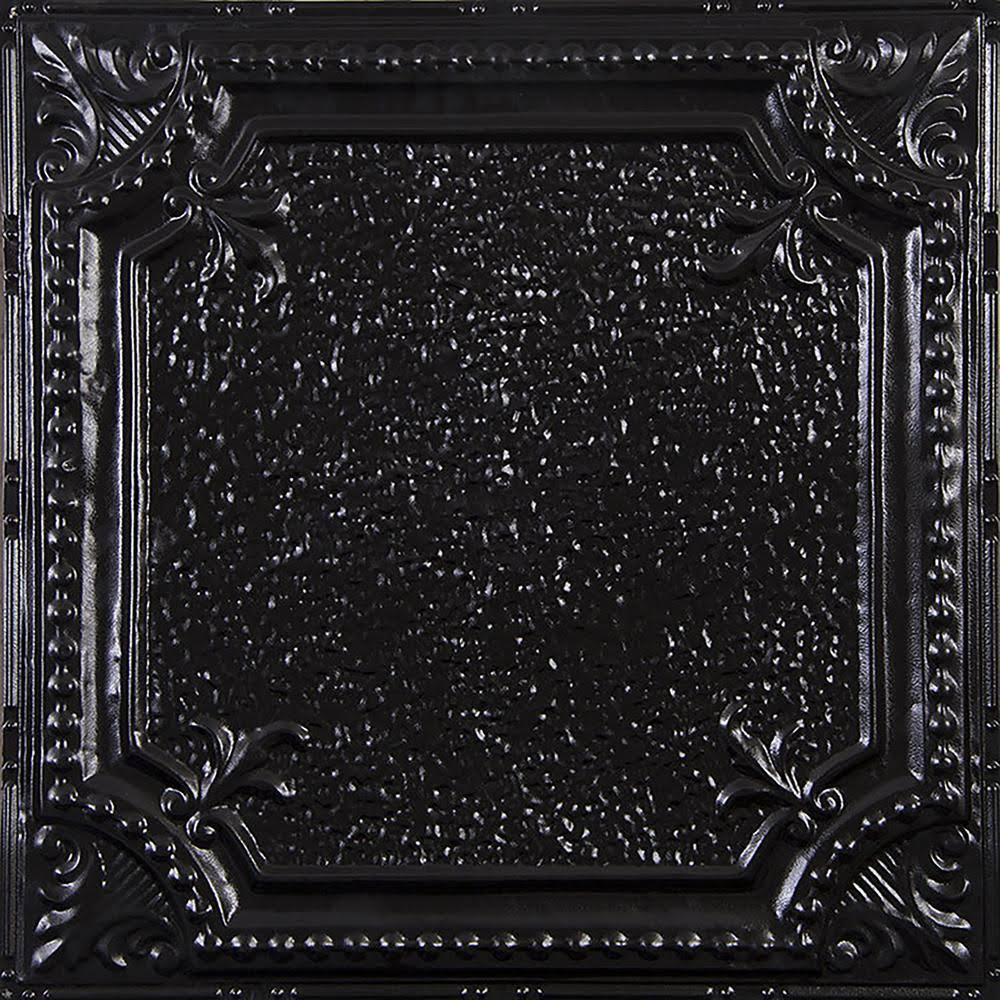 American Tin Ceilings Pattern #28 in Textured Black Satin 2 ft. x 2 ft. Nail Up Tin Ceiling Tile (20 Sq. ft./Case)