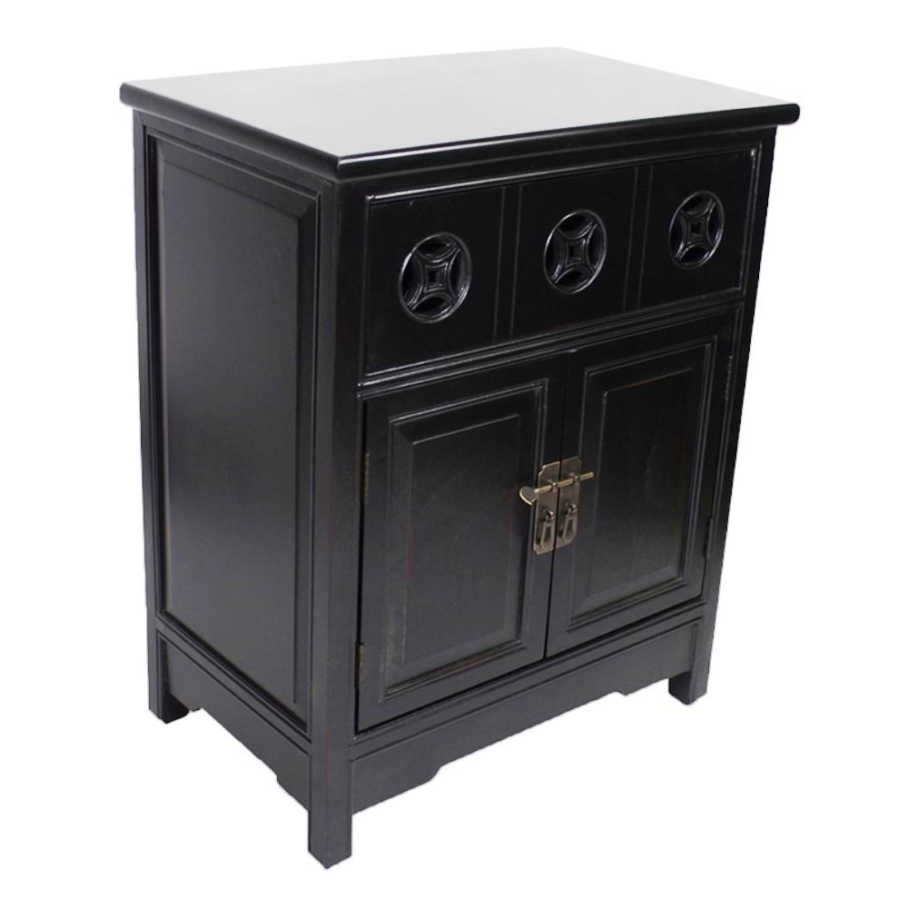 30x22 Black Wood Sideboard with A Drawer 2 Doors and Circle Link Cutouts