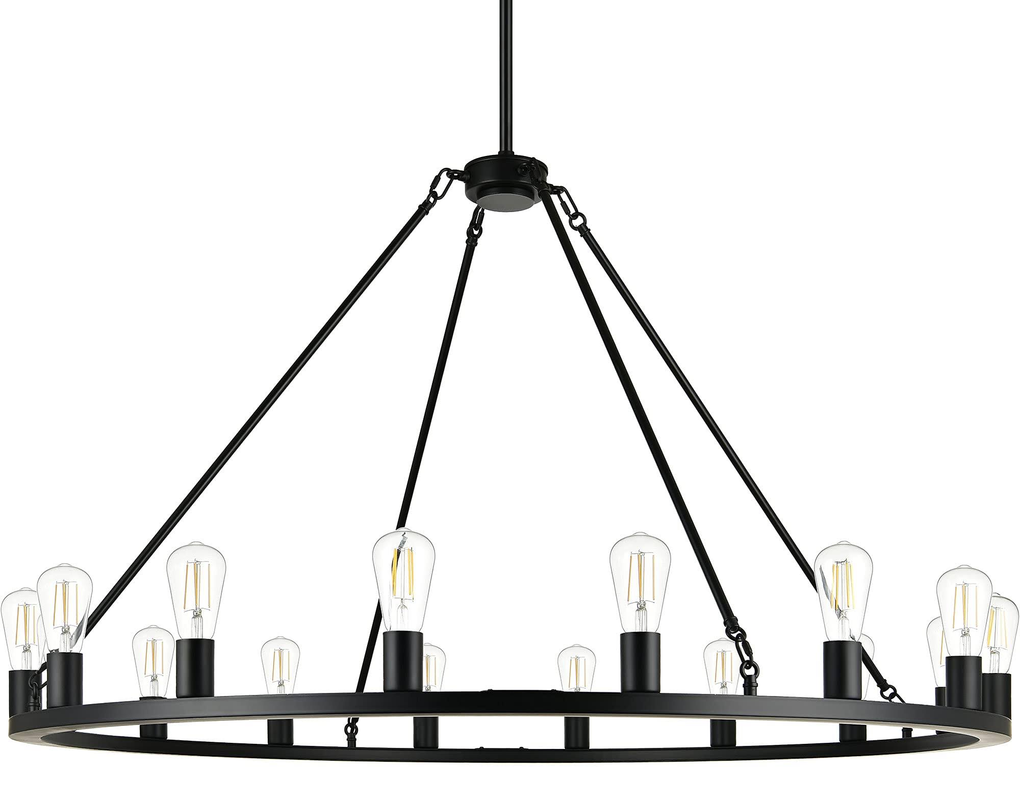 Linea 48 inch Black Wagon Wheel Chandelier - Modern Farmhouse Round Rustic Chandelier Lighting for High Ceilings, Dining Room, F