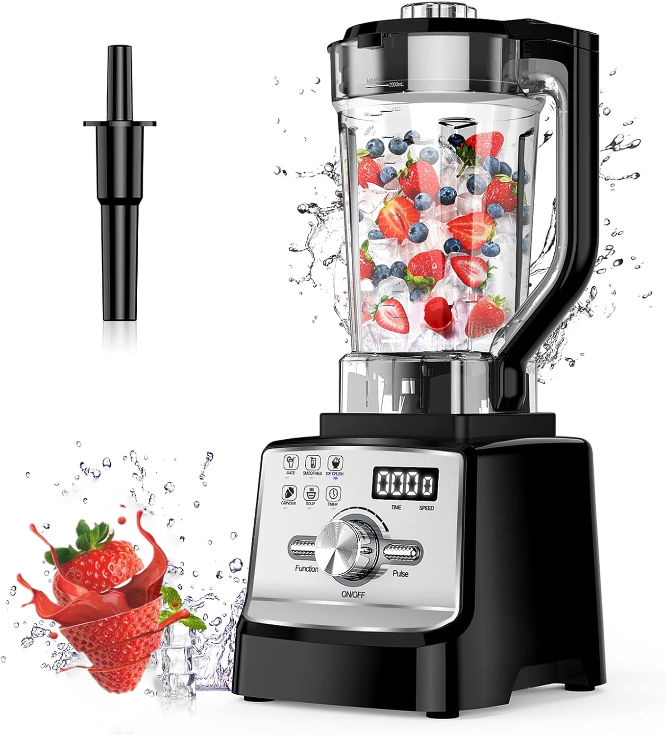 Countertop Blender 1400 Watt Base Pulse Feature High Speed Professional Ice Crusher Grinder 2000ML Large Capacity Food Processor Five Smart Modes and Built-in Timer for Juice Shakes Smoothies Dessert Soup
