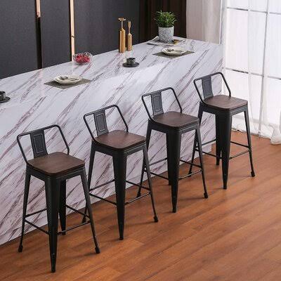 Metal Barstools Set of 4 Counter Bar Stools with Wood Top Low Back Matte Black Williston Forge Seat Height: Counter Stool (30&rdquo; S