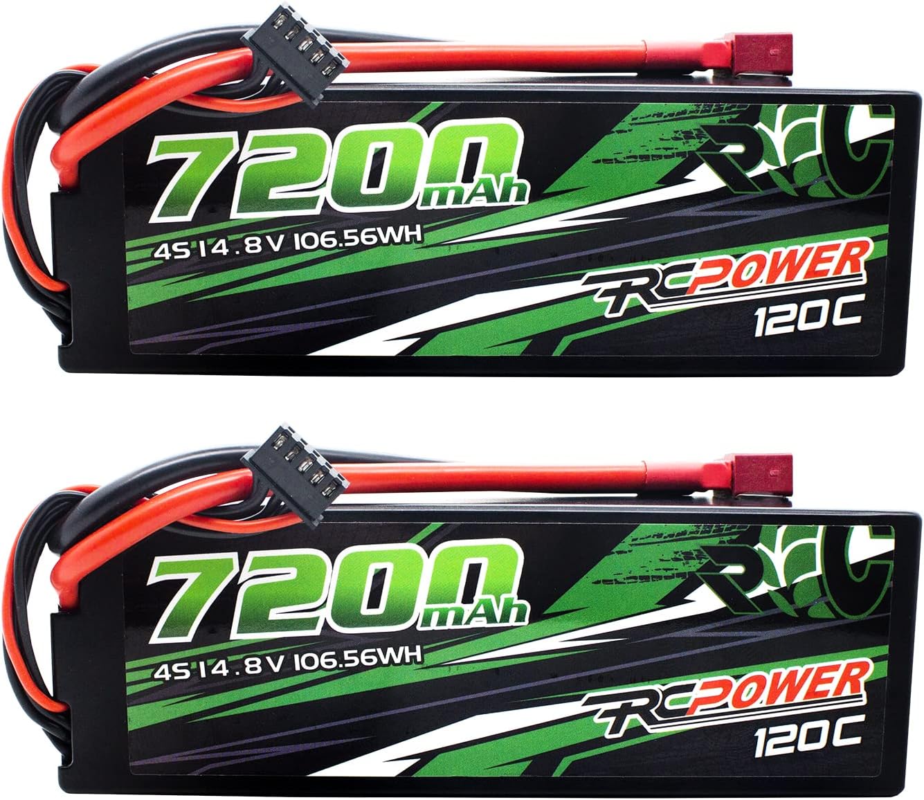 RCPOWER 14.8V 7200mAh 4S Lipo Battery 120C Hard Case Lipo Battery with T Plug for RC Vehicles, RC Car, RC Truck, RC Boat (2Packs)