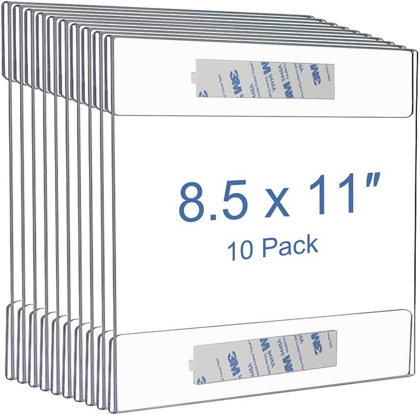 Niubee 8.5x11 inch Wall Mount Acrylic Sign Holder Horizontal with 3M Tape Adhesive for Office, Home, Store, Restaurant-No Drilling (10 Pack) Pack of 2