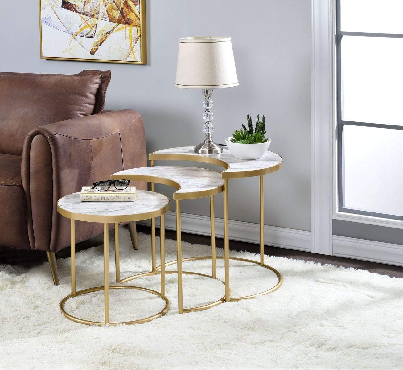 Contemporary 3-Piece Nesting Tables with Faux Marble Top and Metal Frame, 20lbs Weight Capacity