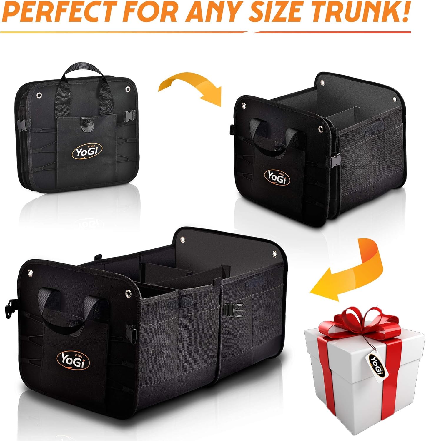 YoGi Prime Trunk and Backseat car Organizer, Trunk Storage Organizer Will Provides You The Most Storage Space Possible, Use It As A Back Seat Storage Car Cargo Organizer Black (Box Black)