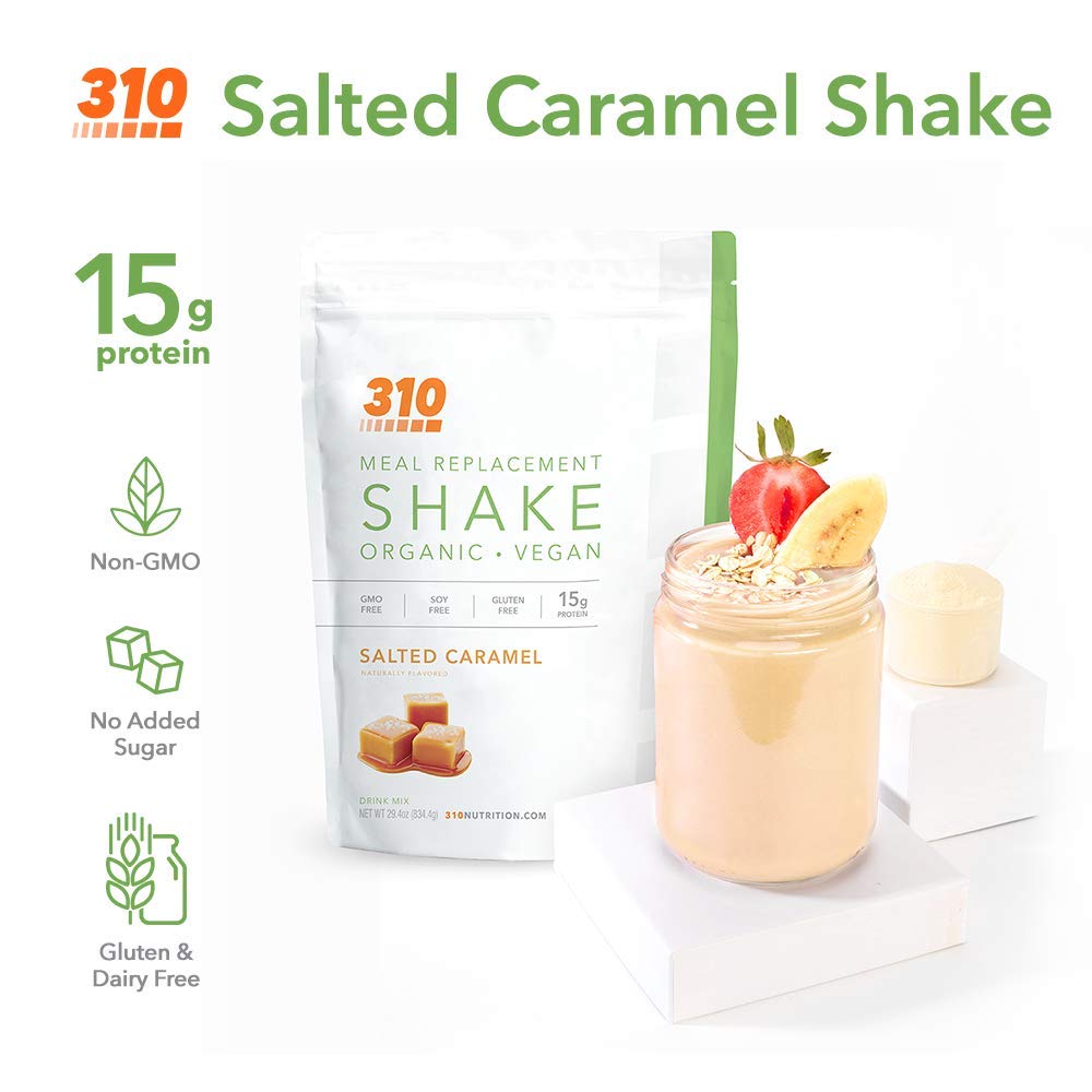 Vegan Organic Plant Protein Powder and Meal Replacement Shake - By 310 Nutrition - Gluten, Dairy and Soy Free - 0g of Sugar | Keto and Paleo Friendly… (Salted Caramel, 28 Servings) Pack of 2