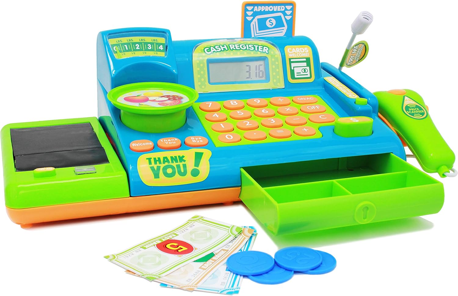 Boley Pink Toy Cash Register Playset - 19pc Kids Play Cash Register with Scanner and Credit Card Reader Pack of 2