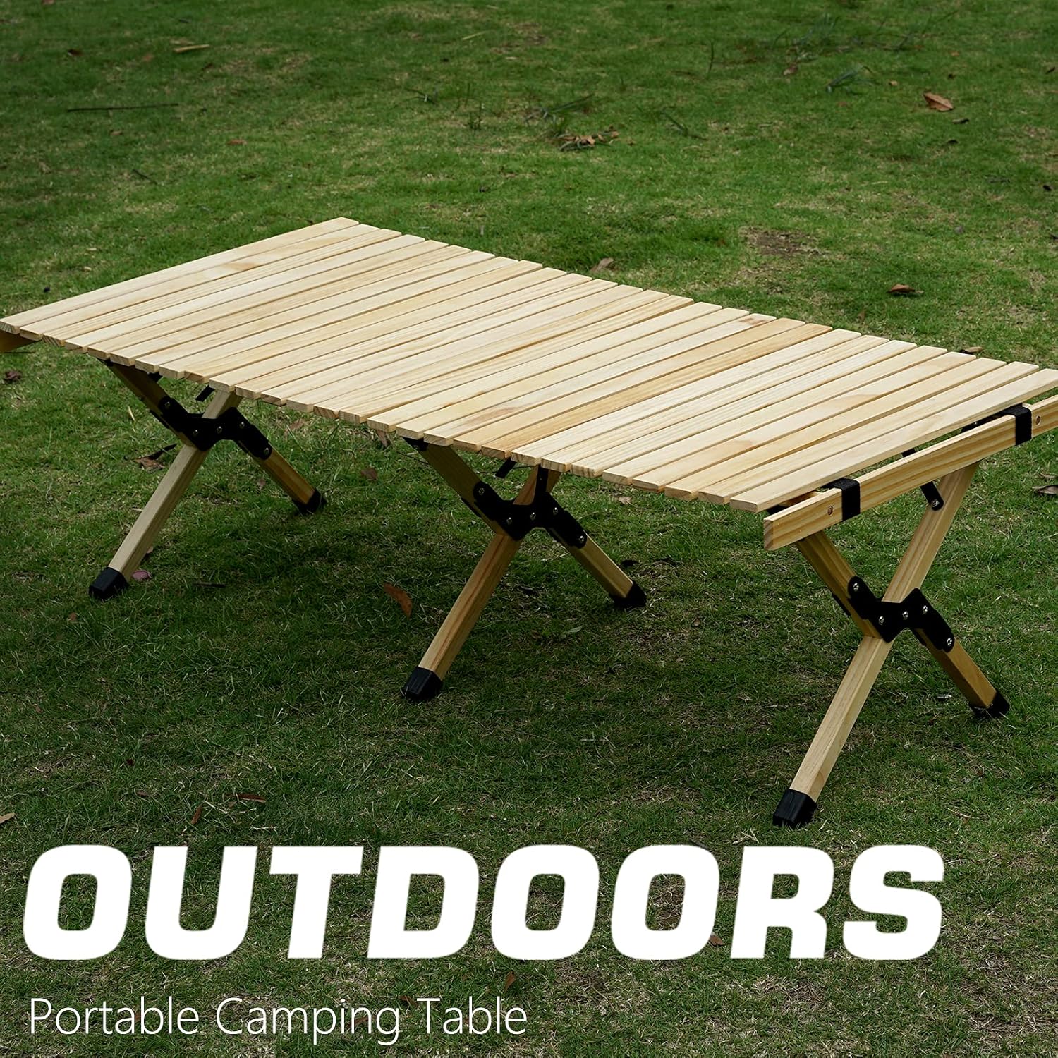 ZUZHII 3ft Low Height Portable Folding Wooden Travel Camping Table for Outdoor/Indoor Picnic, BBQ and Hiking with Carry Bag, Multi-Purpose for Patio, Garden, Backyard, Beach(Large, Natural Wood)