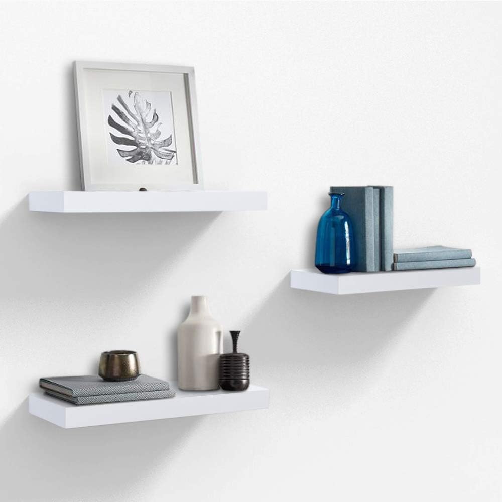 AHDECOR White Floating Wall Mounted Shelves, Set of 3 Display Ledge Shelves Wide Panel for Bedroom Office Kitchen Living Room, 5.9