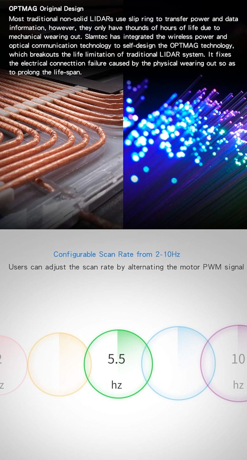 Slamtec RPLIDAR A1M8 2D 360 Degree 12 Meters Scanning Radius LIDAR Sensor Scanner for Obstacle Avoidance and Navigation of Robots