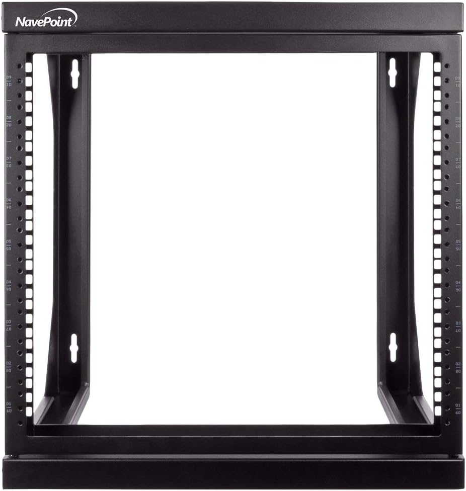 NavePoint 9U Wall Mount IT Open Frame 19 Inch Rack with Swing Out Hinged Gate Black