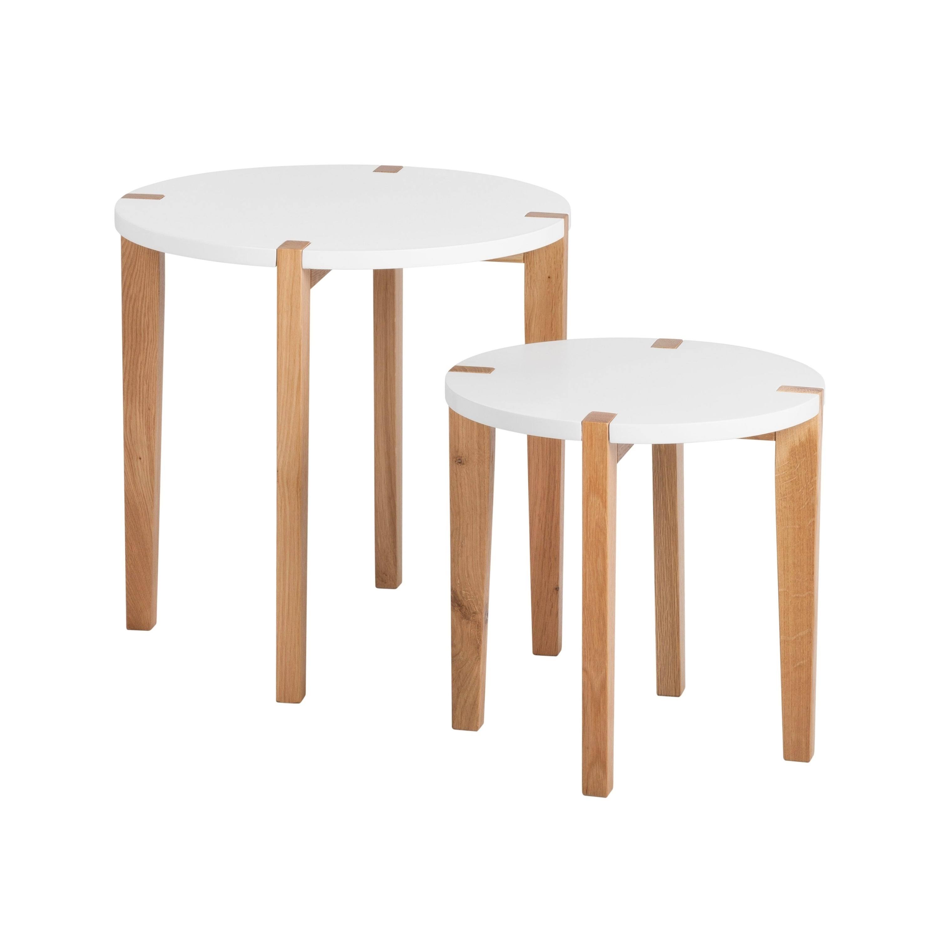 Universal Expert Abacus Modern White Oak Round Nesting Side Tables (Set of 2)
