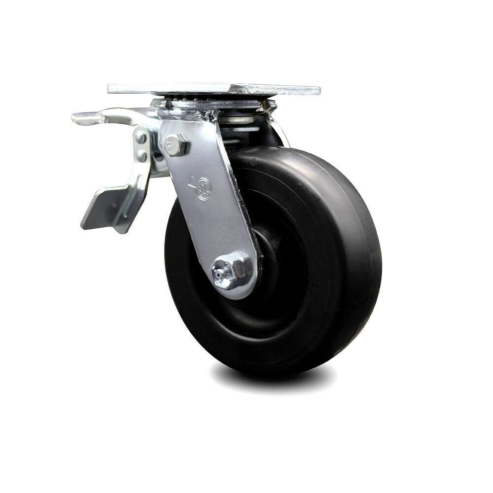 Polyolefin Swivel Top Plate Caster w/6 inch x 2 inch Black Wheel u0026 Total Lock Brake - 700 lbs Capacity/Caster - Service Cast