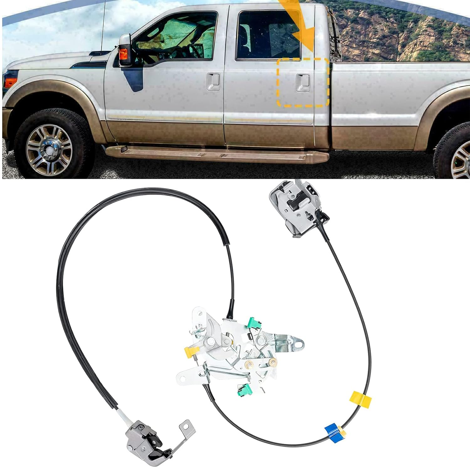 Left Driver Side Rear Door Lock Latch Cable Assy Assembly kit Upper and Lower Set for Ford F250 F350 F450 F550 Super Duty Extended Cab 1999-2007 Locking Latches Replace 6C3Z28264A01A 4C3Z28264A01A
