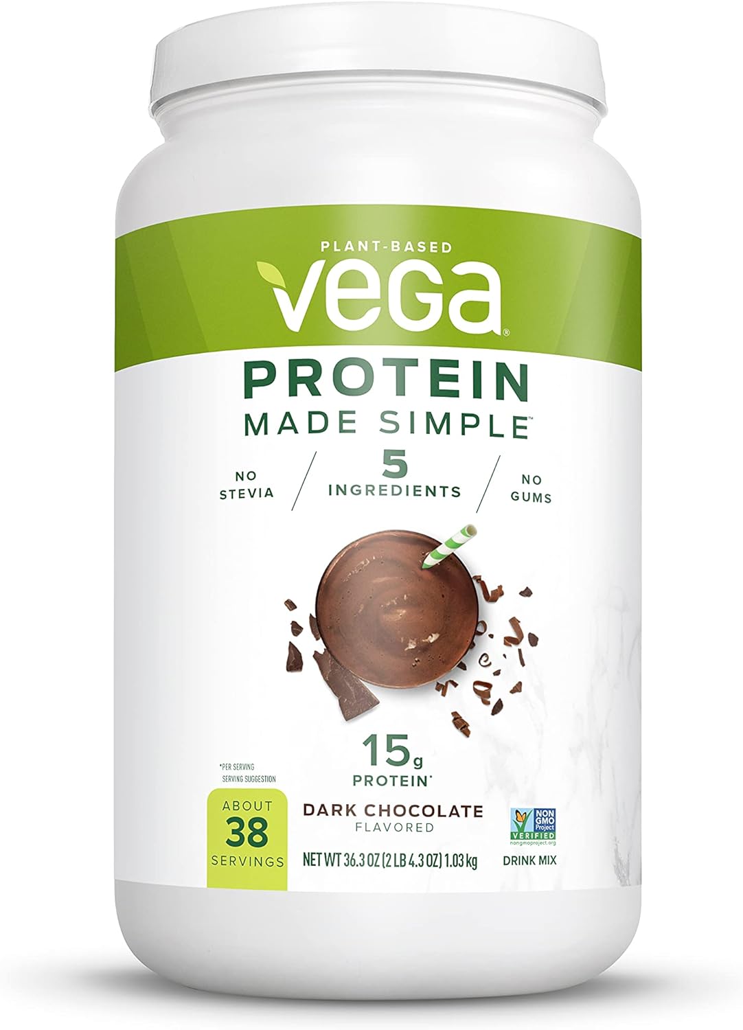 Vega Protein Made Simple, Chocolate, 38 Servings XL Tub - Plant Based Healthly Vegan Protein Powder with no Stevia, Dairy Free, Gluten Free, Vegetarian, 2.3 Pounds Pack of 2
