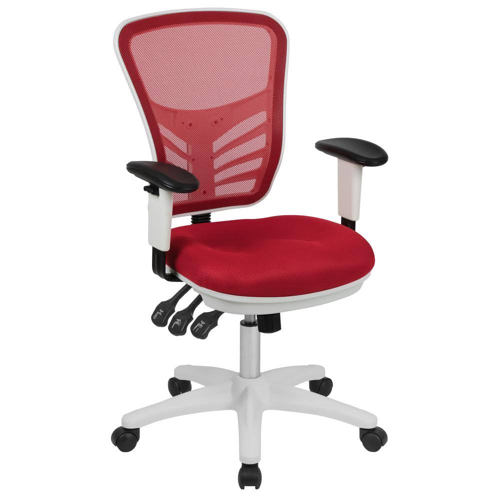 Alamont Mid-Back Red Mesh Multifunction Executive Swivel Ergonomic Office Chair with Adjustable Arms and White Frame