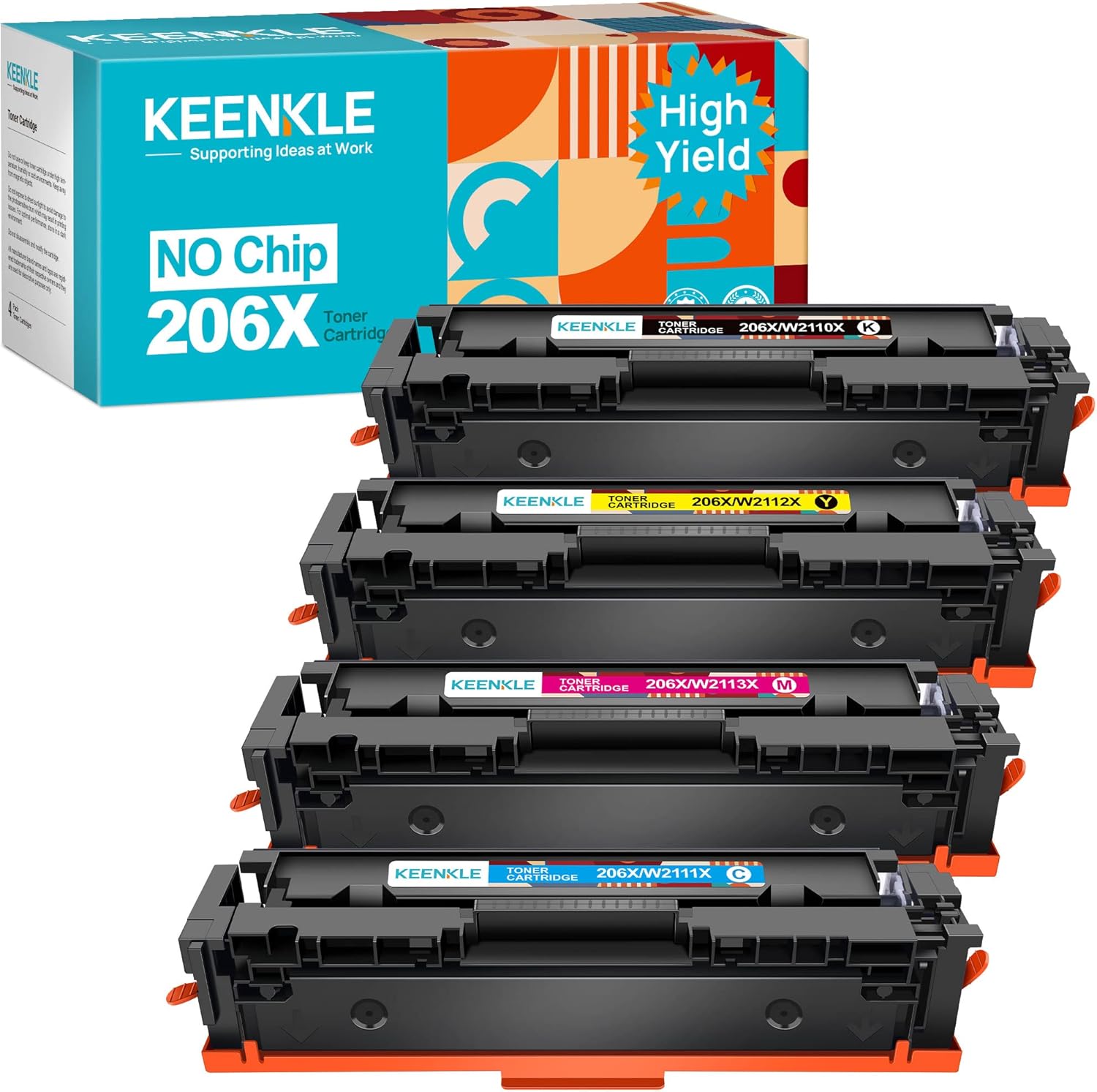 KEENKLE Compatible Toner Cartridge Replacement for HP 206X (NO CHIP) 206A W2110X W2110A Compatible with Color Pro M255dw MFP M283fdw M283cdw M283 M255 Printer Toner (Black Cyan Yellow Magenta, 4 Pack)