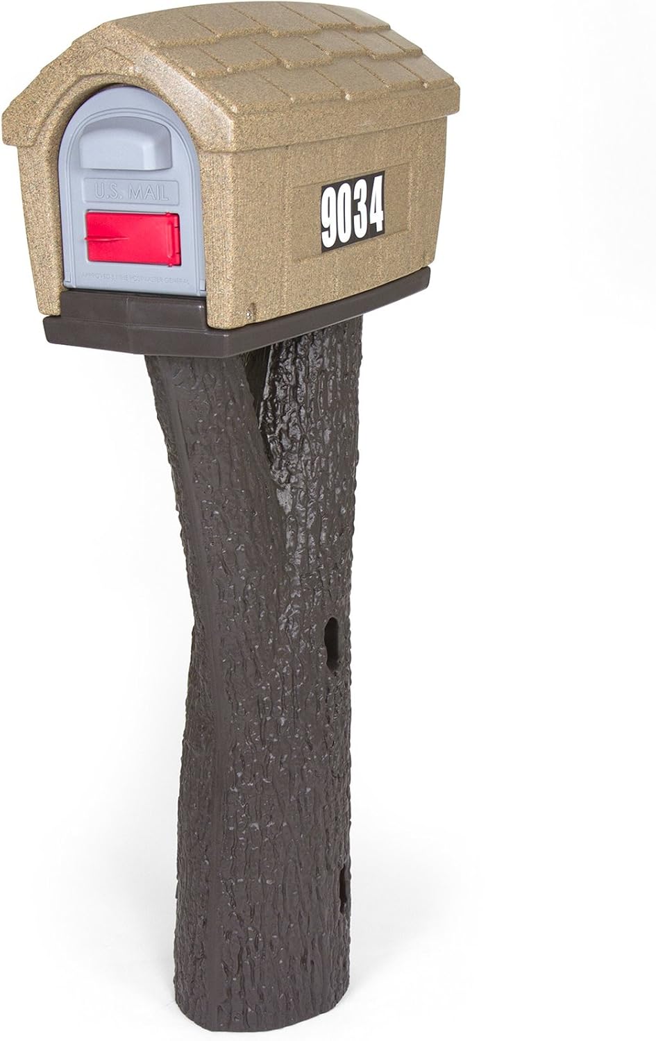 Simplay3 Rustic Home Plastic Residential Cabin Mailbox & Post Mount Combo Kit with 2 Access Doors - Sandstone Pack of 2