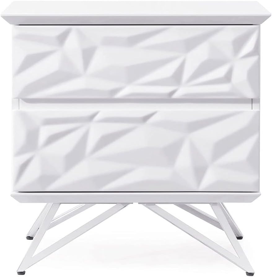 Modern Abesti 2 Drawer Accent Table in White High Gloss Lacquer with Chrome Legs