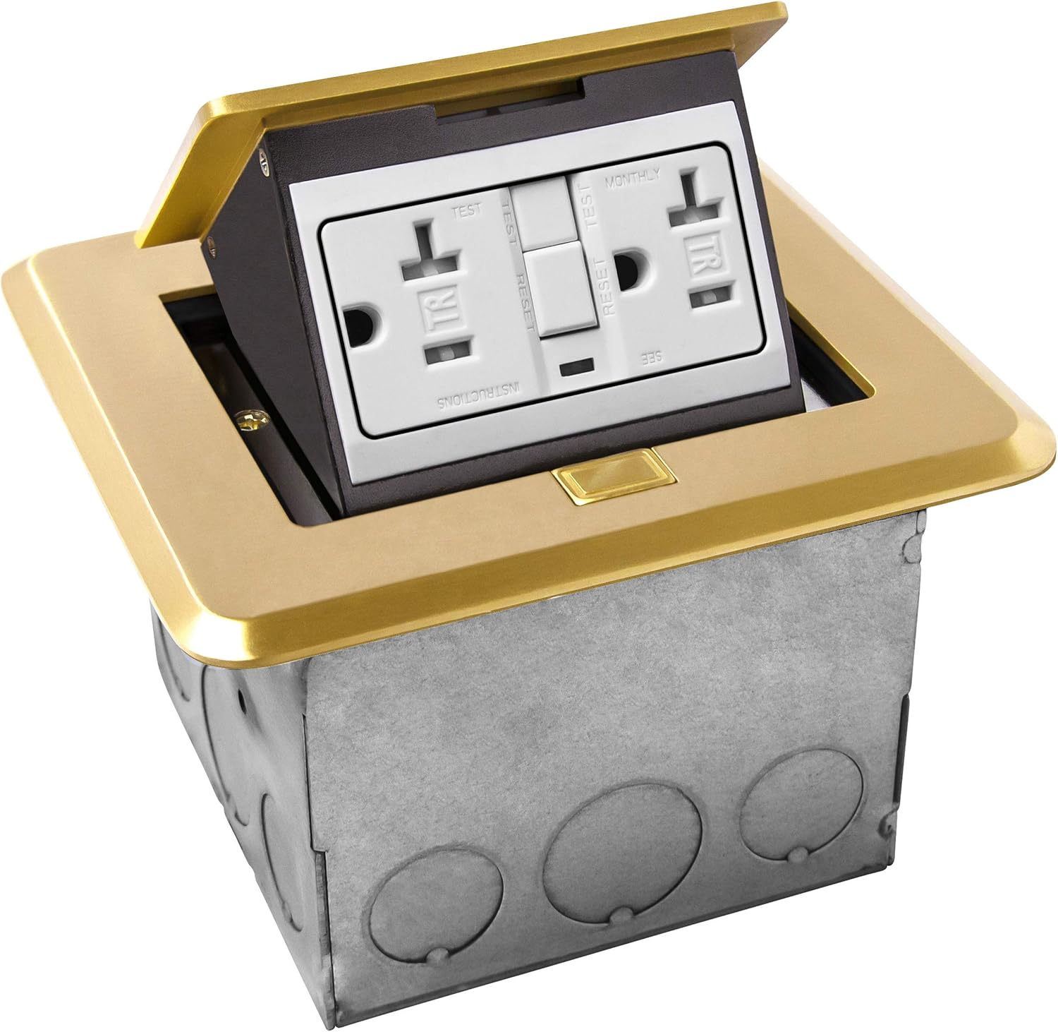 ENERLITES Soft Pop-Up Square Floor Box Kit, 20A GFCI Tamper-Weather-Resistant Receptacle Outlet, Watertight Gasket and Corrosive Resistant Hardware, Nickel Plated Brass Cover, 961248-S-GFCI