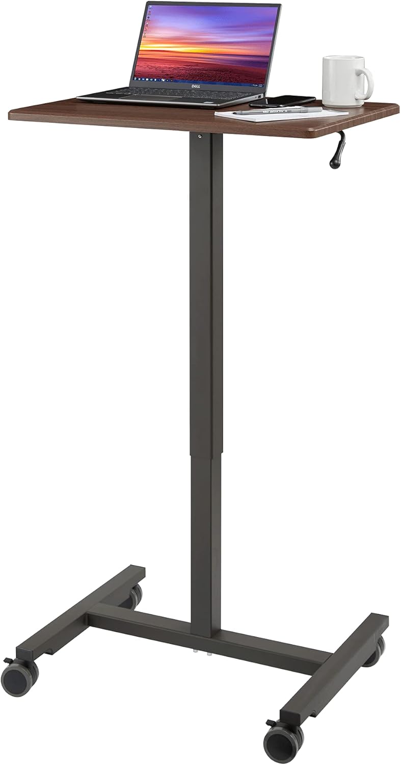 Seville Classics Airlift Sit Stand Mobile Rolling Height Adjustable Laptop Computer Workstation Office Classroom Home Cart Table w/Wheels, 24