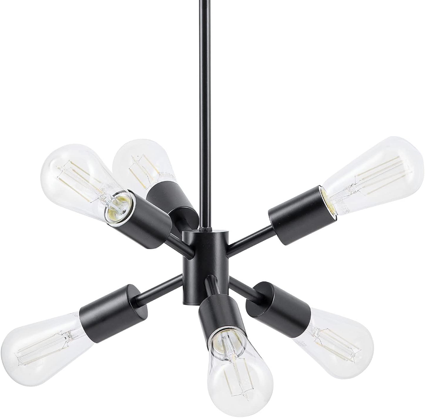 Linea Medium Black Sputnik Starburst Modern Chandeliers - Stella 6 Lights Mid Century Ceiling Light Fixture for Dining Room Over Table, Kitchen, Bedroom and Foyer - UL Listed