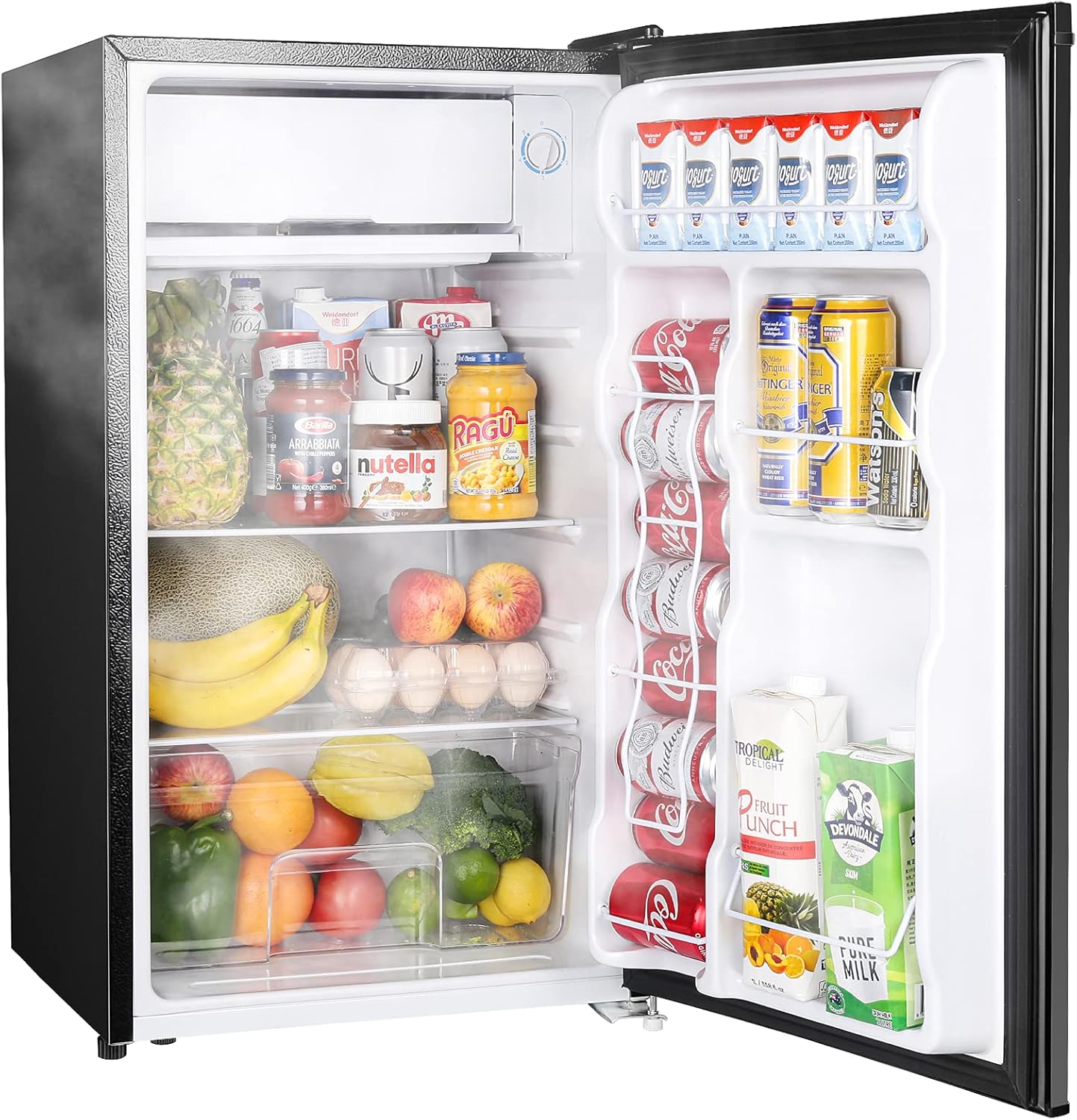 Upstreman 3.2 Cu.Ft Mini Fridge with Freezer, Single Door Mini Fridge, Adjustable Thermostat, Mini Refrigerator for Dorm, Office, Bedroom, Black-BR321