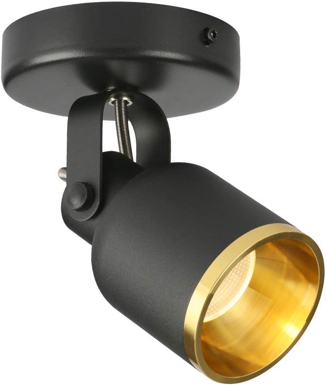 Aisilan Black and Golden Led Dimmable Directional Ceiling Spotlight Adjustable 90 Degrees Monopoint Spot Light Warm White 7W for Foyer Hallway Cabinet Showcase Gallery MSD127-3K-7W-DIM