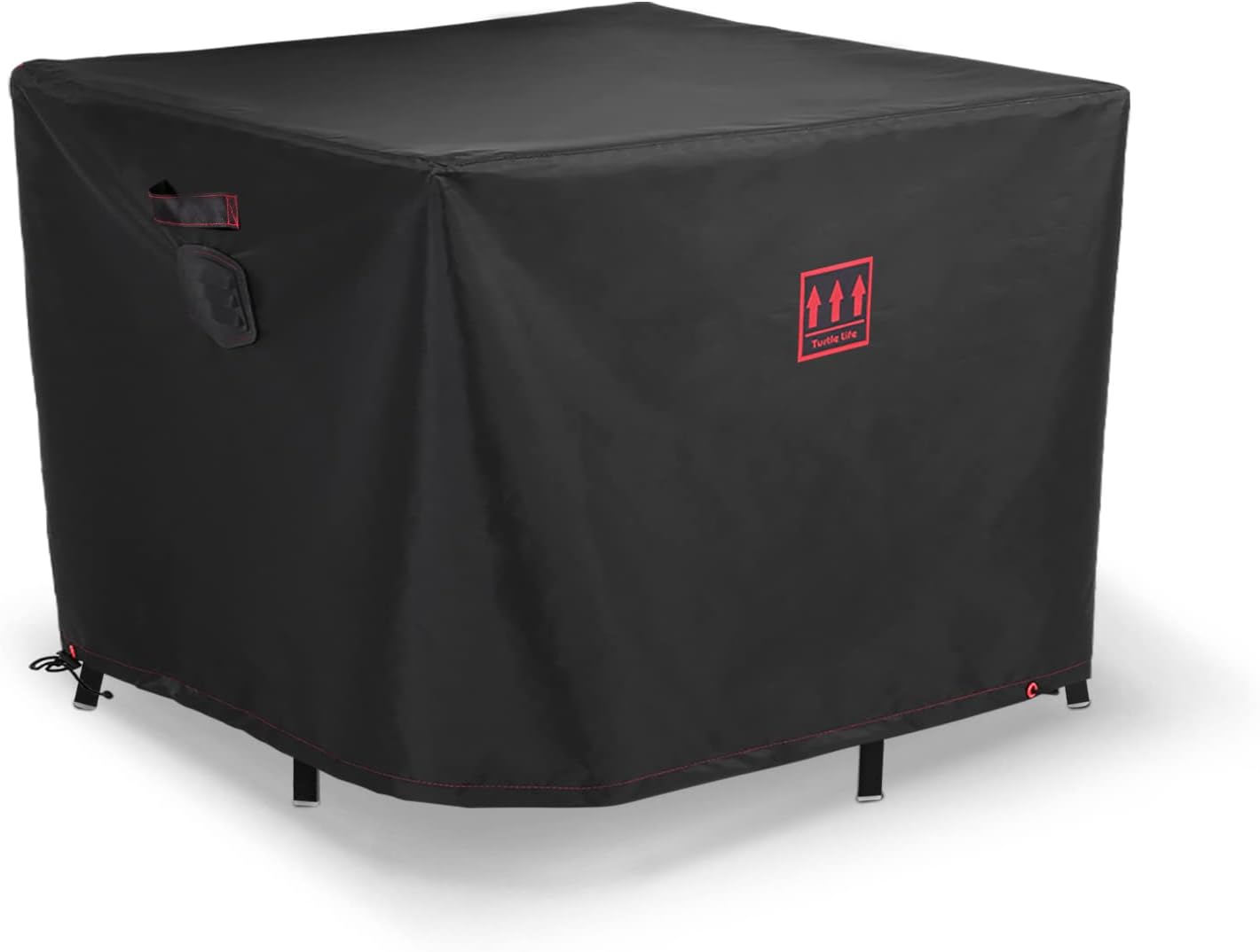 Turtle Life Patio Furniture Set Cover, Square Durable Water Resistant Outdoor UV Resistant Anti-Fading Dining Table Chairs Cover with Metal Support and Upgrade Air Vent, Black, 96