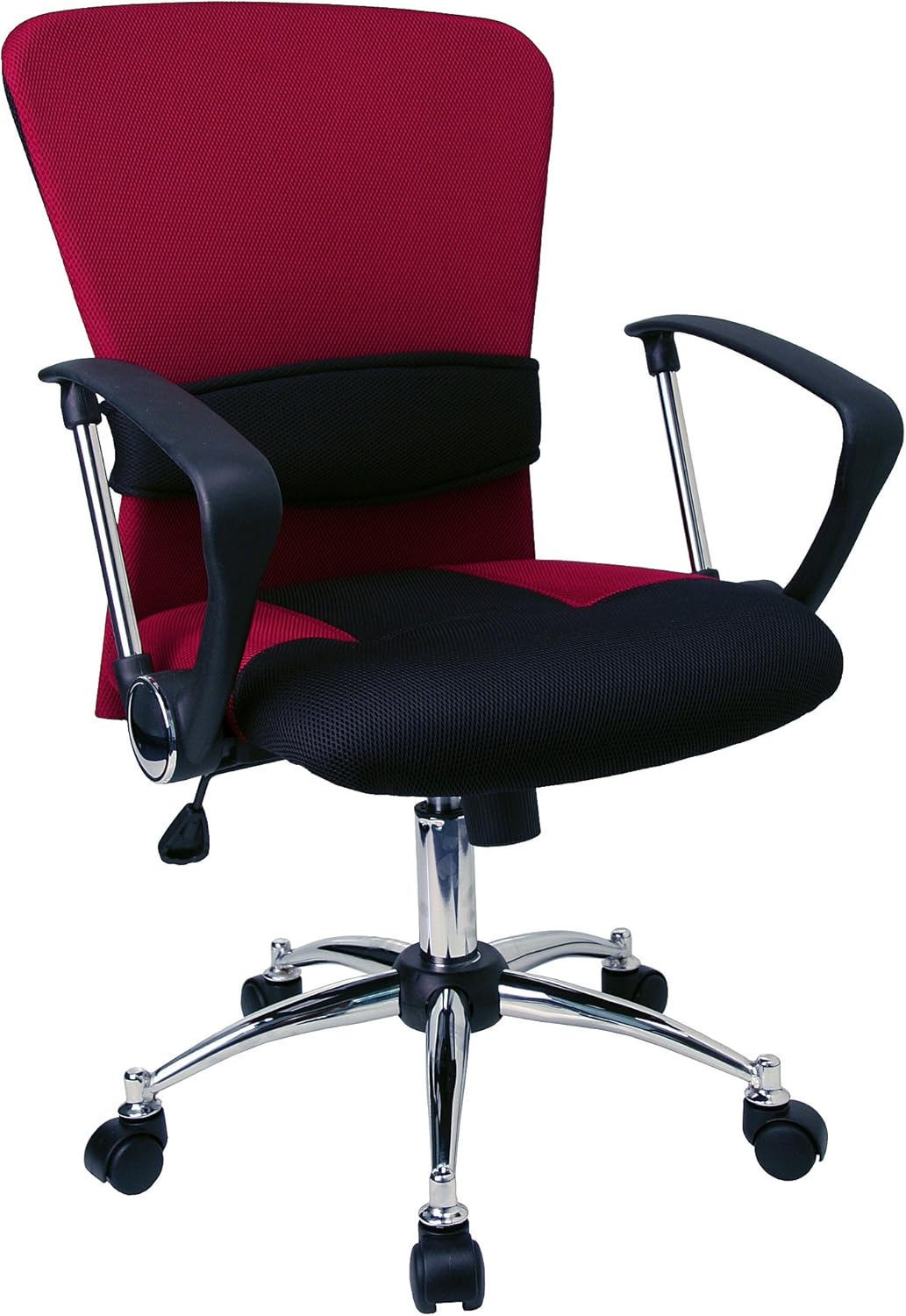 Flash Furniture Mid-Back Red Mesh Swivel Task Office Chair with Adjustable Lumbar Support and Arms