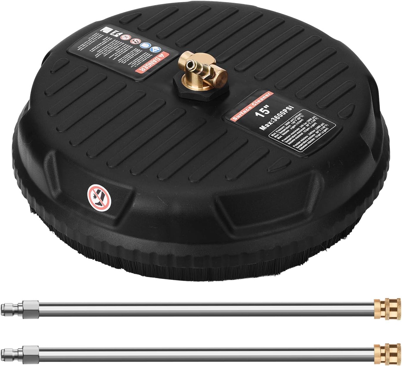 FUNTECK 15” Pressure Washer Surface Cleaner with 1/4” Quick Connect Fitting for Pressure Washer Max 3600 PSI, Including Two 16” Long Extension Lances Pack of 2