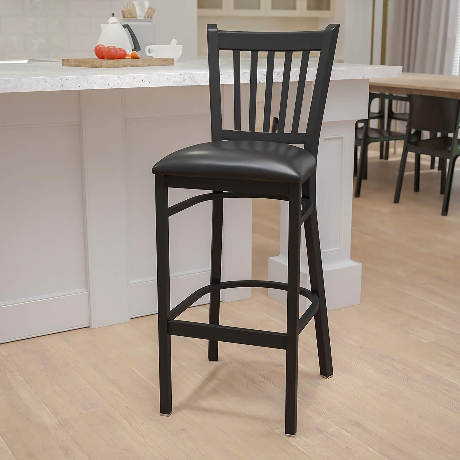 Flash Furniture HERCULES Series Black Vertical Back Metal Restaurant Barstool - Black Vinyl Seat